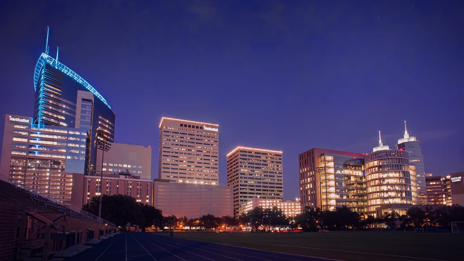 The Houston skyline at dusk